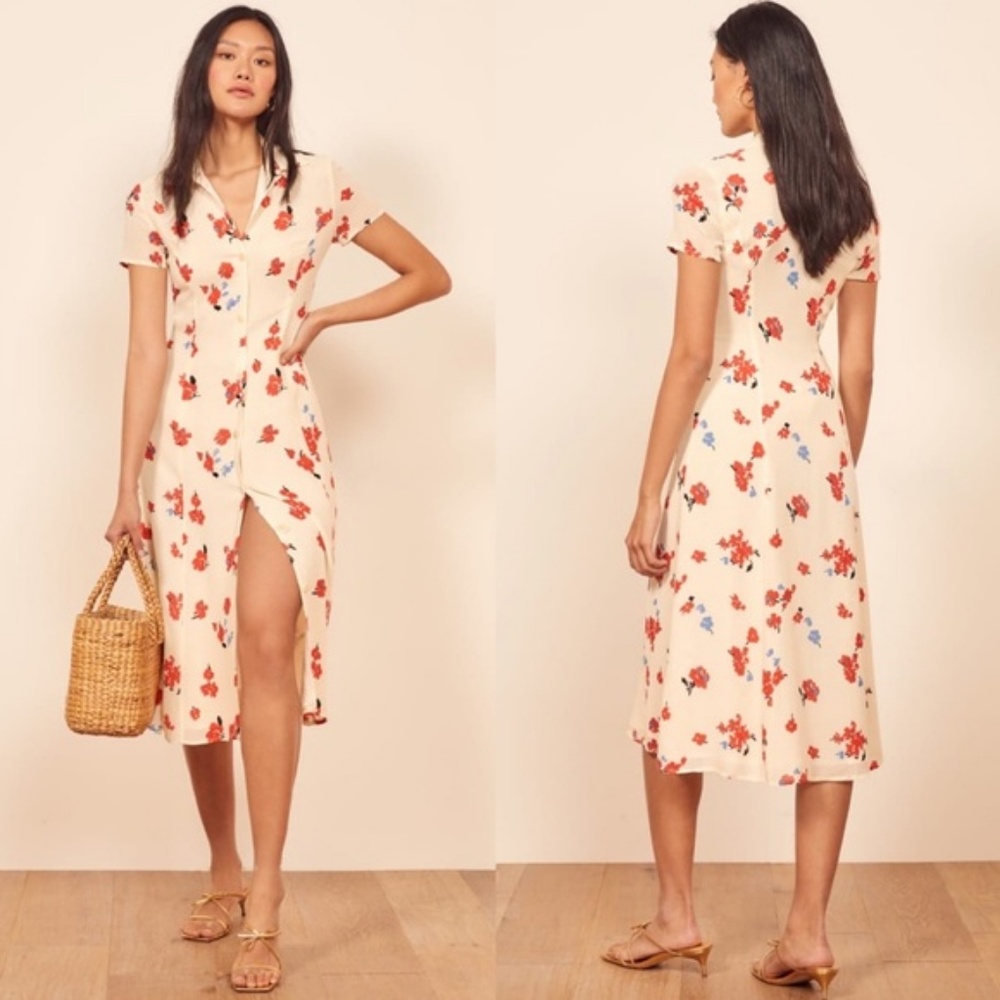 REFORMATION Sheila Floral Shirt Midi Dress